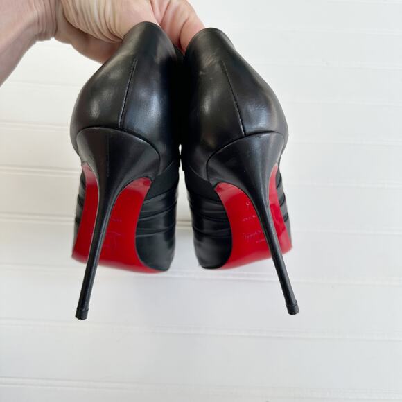 Christian Louboutin Lina Pleated Black Leather Ankle Bootie Stiletto Heel 36 120 - Picture 6 of 11